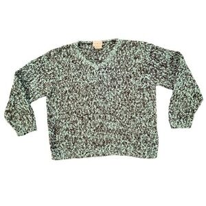 Vtg 80s 90s Venzia Green Black Marbled Sweater‎ Womens Size XXL Textured V-Neck